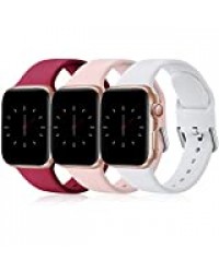 Wepro 3 Pack Bracelet Compatible avec Apple Watch Bracelet 38mm 42mm 40mm 44mm, Silicone de Remplacement Bracelet Compatible avec iWatch Series 6 5 4 3 2 1, Se 38mm/40mm-S/M, Rouge/Rose/Blanc