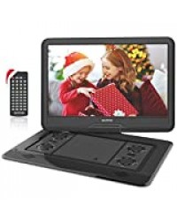 WONNIE 17,5'' Lecteur DVD Portable avec écran de Rotation de 15,6 Pouces 1366x768 HD, Batterie 5600mAh 6 Heures, Son Stéréo, sans Régions, USB & SD/AV Out & in (Noir)