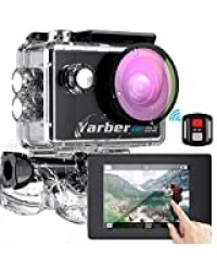 Yarber Caméra Sport, 4K Caméra d'action HD 170° WiFi 30FPS 20MP avec 2.0'' Écran Tactile et EIS, Étanche Caméra de Sport 40M avec Télécommande Et 2 Batteries Rechargeables Et Kit D'accessoires Complet