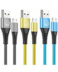 Yosou Lot de 3 Câbles Micro USB en Nylon Tressé de 2m à Charge Rapide pour Android, Long Chargeur Cordon Compatible avec Samsung Galaxy S6 Edge S7 S5 J7 J6 J5 J3,LG,PS4 Manette,Huawei Honor 8X Y5/6/7