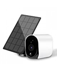 Zealhot Caméra de Surveillance extérieure avec Panneau Solaire, 1080P WiFi sans Fil avec Batterie 5200 mAh,capteur de détection de Mouvement PIR, Vision Nocturne, Audio bidirectionnel,étanchéité IP65