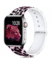 ZHANGDA Silicone Strap for Apple Watch 38Mm 40Mm 42Mm 44Mm Fadeless Pattern Printed Bands for Iwatch Band Strap Series 5/4/3/2,Red Leopard,38Mm Or 40Mm Size S