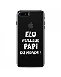 ZOKKO Coque iPhone 7 Plus Plus Elu Meilleur Papi du Monde - Taille iPhone 7 Plus Plus Plus - Souple Transparente Encre Blanc