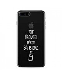 ZOKKO Coque iPhone 8/8 Plus Tout Travail mérite sa bière - Taille iPhone 8 - Souple Transparente Encre Blanc