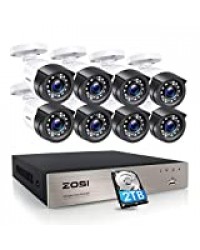 ZOSI 8CH H.265+ 1080P Kit Vidéo Surveillance avec Disque Dur 2To 8pcs Caméra Surveillance Extérieure 2MP Vision Nocturne 20m Alerte Instantée et App Gratuite pour Accès à Distance