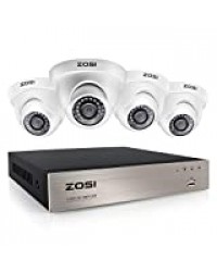 ZOSI H.265+ Full HD 1080p Système Vidéosurveillance 8CH DVR Enregistreur avec 4 Caméras de Surveillance Extérieures 2.0MP 1080p Blanches sans Disque Dur, Vision Vision Nocturne 20 mètres