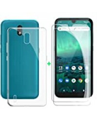 ZXLZKQ Coque Silicone + 2 Pièces Verre trempé pour Nokia 1.3 (5.71 Pouces), Film Protection HD Glass téléphone Portable Etui Housse Silicone Souple Cover Bumper Transparent Case - Transparent