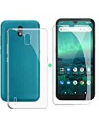 ZXLZKQ Coque Silicone + Verre trempé pour Nokia 1.3 (5.71 Pouces), Film Protection HD Glass téléphone Portable Etui Housse Silicone Souple Cover Bumper Transparent TPU Case - Transparent