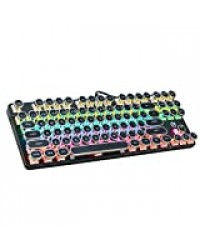 ZzZz Clavier Mécanique, Double Couleur, Frappe Rapide, Gaming Clavier Mecanique Gamers, Câblé 87 Touches Punk avec rétroéclairage LED Rainbow Color Clavier (Noir)